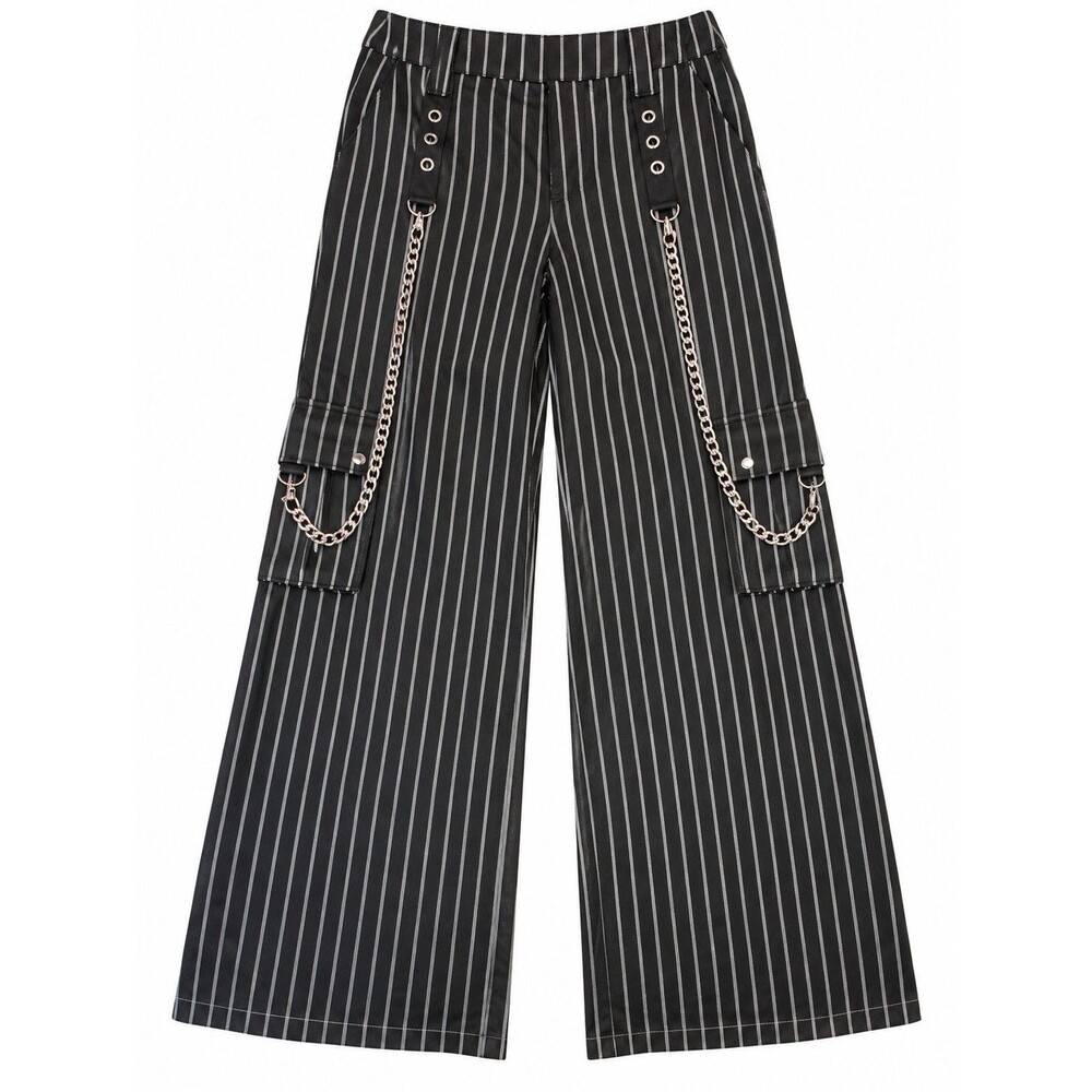 Hot Topic Striped Cargo Pants Black White Chain Wide Leg Goth Punk Small